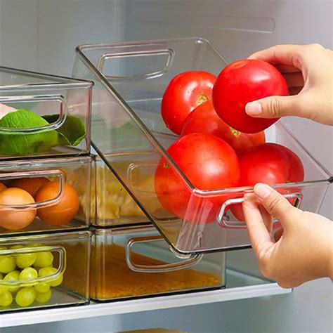 Stackable Plastic Food Storage Bins Refrigerator Organizer With