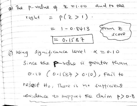 Solved The Test Statistic Of Z 1 00 Obtained When Testing The Claim