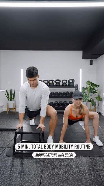 A Man And Woman Doing Push Ups In A Gym With The Words 5 Min Total Body