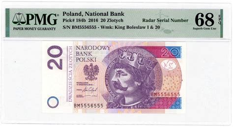 20 złotych 2016 seria BM PMG 68 EPQ RADAR archiwum niemczyk pl