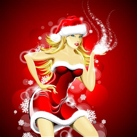 Christmas Illustration With Beautiful Sexy Girl Wearing Santa Claus