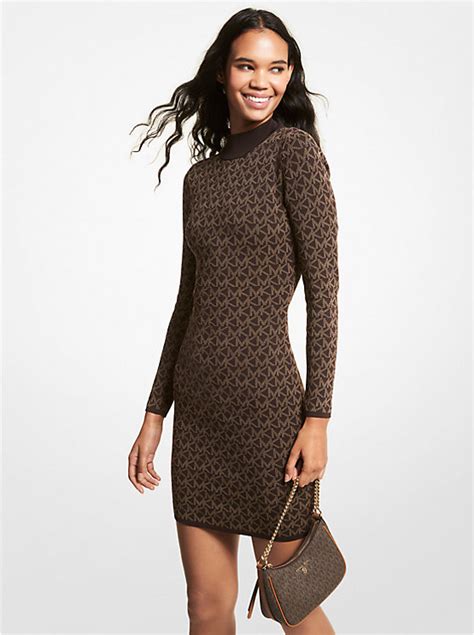 Logo Jacquard Mock Neck Sweater Dress Michael Kors