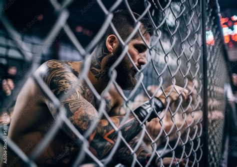 MMA fighter in the cage. Generative AI. Stock Illustration | Adobe Stock