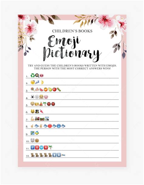 Blush Floral Bridal Shower Emoji Pictionary Game Printable HD Png