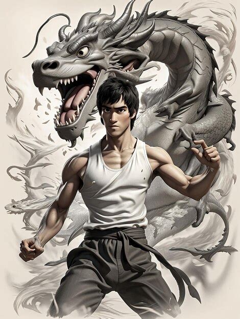 Premium AI Image | bruce lee fight with dragon