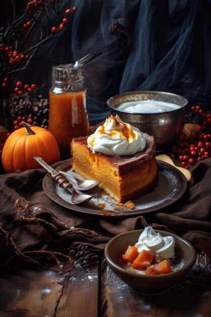 Premium Ai Image Homemade Pumpkin Pie With Whipped Cream On Top