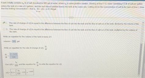 Solved A Tank Initially Contains So Tb Of Salt Dissolved In Chegg