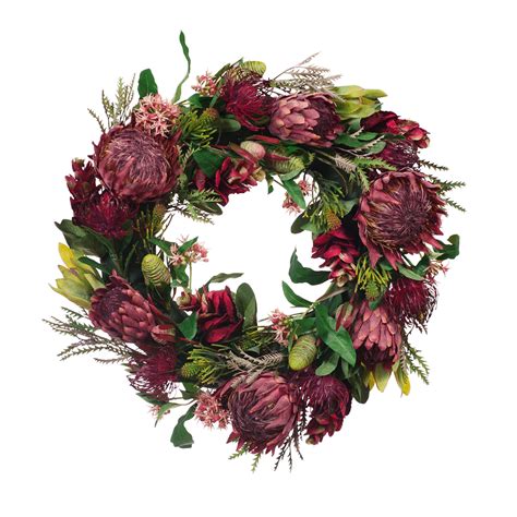 Wreath Protea Mixed Burgundy 56cm Wreaths Burgundy Floral Floral Wreath