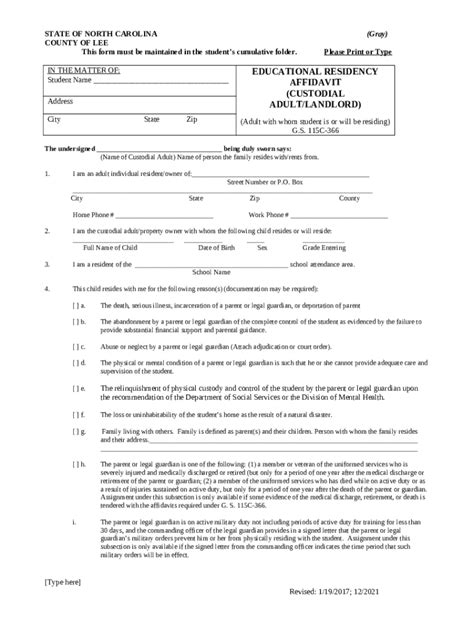 Affidavit For Residency Cumberland County Schools Doc Template