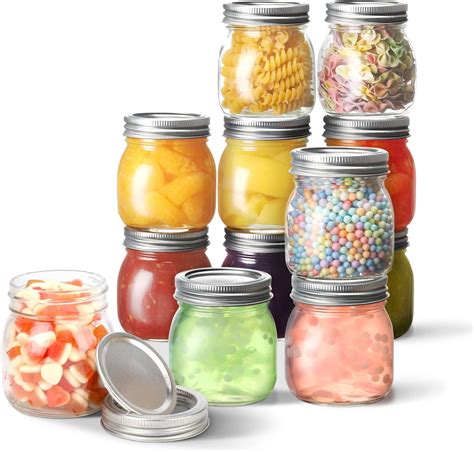 Zeniortex Mason Jars 8 Oz Regular Mouth 12 Pack With Lids And Bands Glass