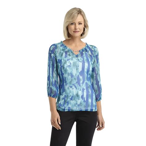 Jaclyn Smith Womens Sheer Blouse Floral