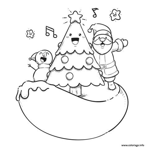 Coloriage Santa Chantant Avec Sapin Neige Jecolorie