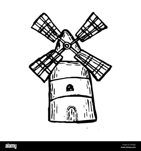 Windmill Hand Drawn Sketch Isolated On White Background Mill In Rural