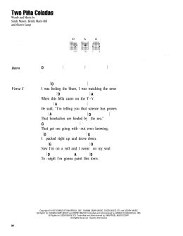 Two Pina Coladas Guitar Chords Lyrics Print Sheet Music Now