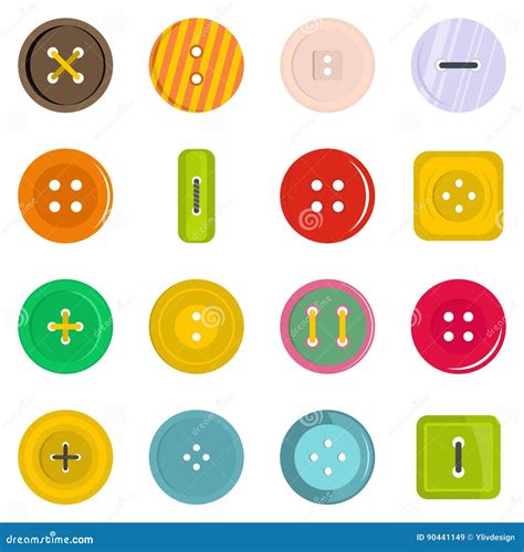 Clothes Button Icons Set In Flat Style Stock Vector Illustration Of