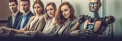 Premium Ai Image Office Staff And Woman Variety And Humanoid Robot