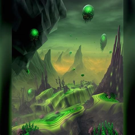 Premium AI Image | green alien planet landscape psychedelic concept art