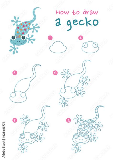 How To Draw A Gecko Vector Illustration Draw A Lizard Step By Step