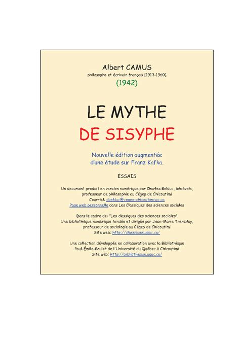 Camus Le Mythe De Sisyphe Albert Camus Philosophe Et Crivain