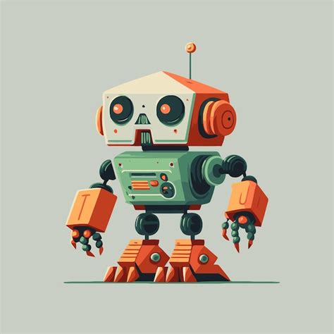 Premium Vector | Little funny robot machine character logo mascot flat ...