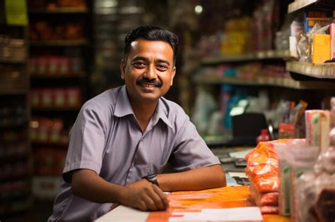 Premium Photo Portrait Of Indian Male Small Kirana Or Grocery Shop