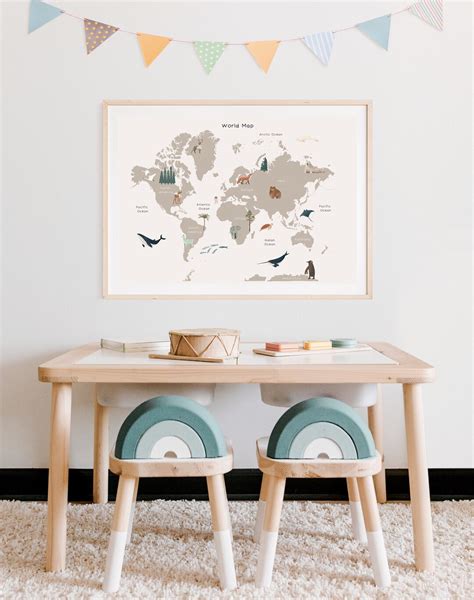 Children's World Map Poster World Map Kids Print Kids Room Decor ...