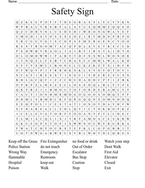 Safety Sign Word Search Wordmint