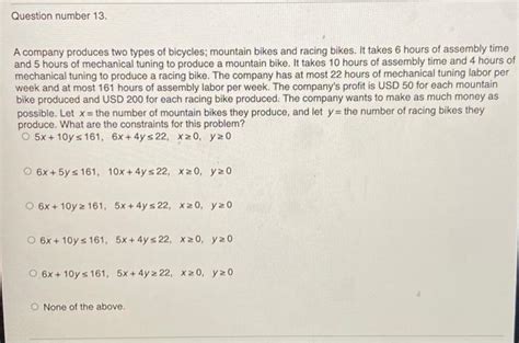 Solved A Company Produces Two Types Of Bicycles Mountain Chegg