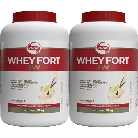 Kit 2x Whey Fort 3w 1800g Baunilha Vitafor Otimanutri