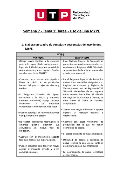 Uso De Una Mype Uso De Mype Semana Tema Tarea Uso De Una