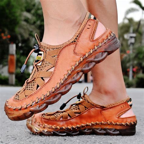 Men Genuine Leather Breathable Closed Toe Non Slip Soft Casual Outdoor