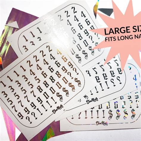 Large Old English Numbers And Symbols Nail Decals Vegan Etsy