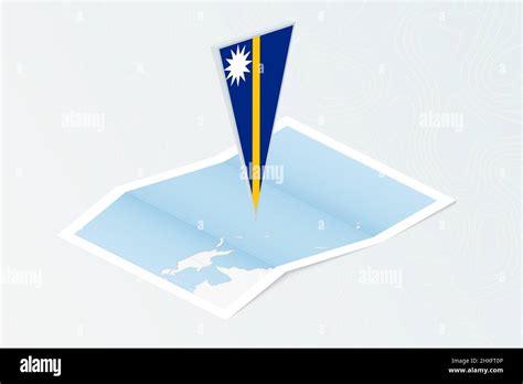 Isometric Paper Map Of Nauru With Triangular Flag Of Nauru In Isometric