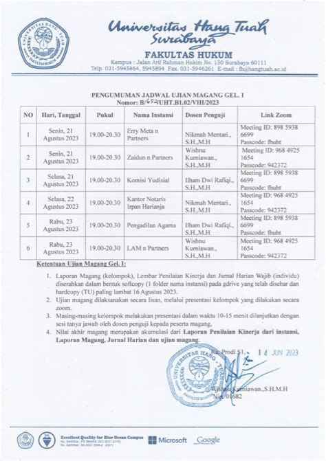 Pengumuman Jadwal Ujian Magang Gelombang Tahun Akademik