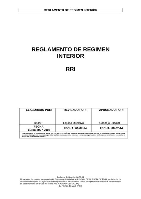 Pdf Reglamento De Regimen Interior Rri Centro El Reglamento De