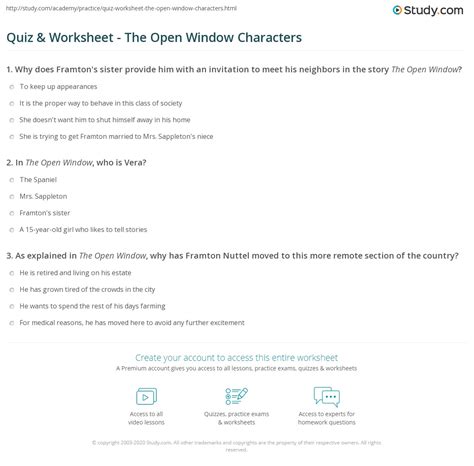 Quiz & Worksheet - The Open Window Characters | Study.com