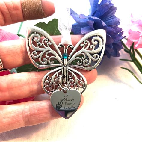 Butterfly Memorial Ornament Now She Flies With Butterflies Etsy