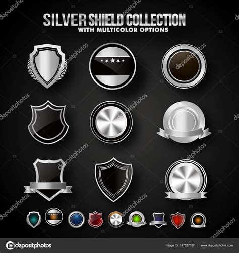 Set Of Silver Shields And Badges Stock Vector By Alliesinteract