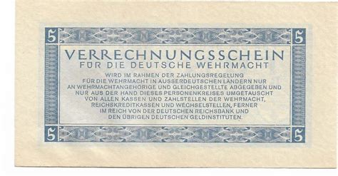 GERMANY Military Wehrmacht 5 Reichsmark 1944 P M39 Unz MA Shops