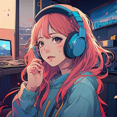 Premium Ai Image Lofi Girl Listen Music In Anime Style