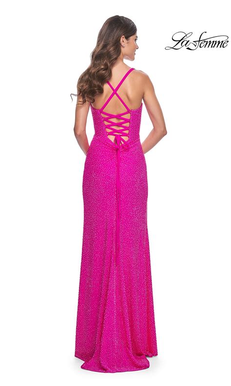 Strappy Back Long Beaded Prom Dress With Square Neck