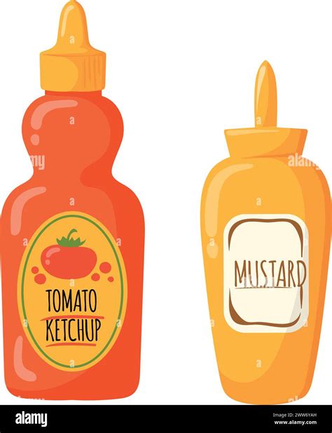 Ketchup And Mustard Bottles Cartoon Plastic Sauces Containers Isolated