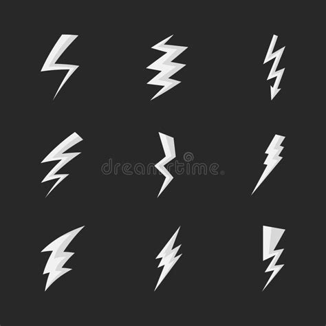 Set Of Lightning Bolt Icons In Modern Flat Style Stock Vector