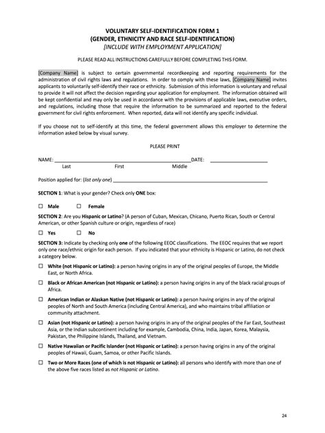 Fillable Online VOLUNTARY SELF IDENTIFICATION FORM 1 GENDER ETHNICITY