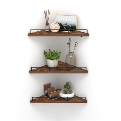 Pack Fan Shaped Floating Wall Shelves Brown Vintage Board With Black