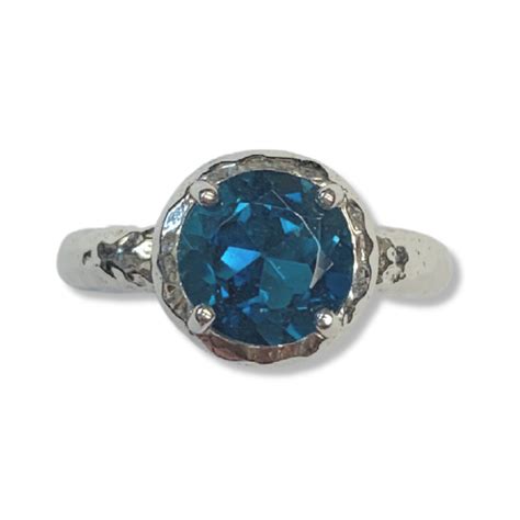 Sterling Silver London Blue Topaz Ring With Hammered Finish Parker