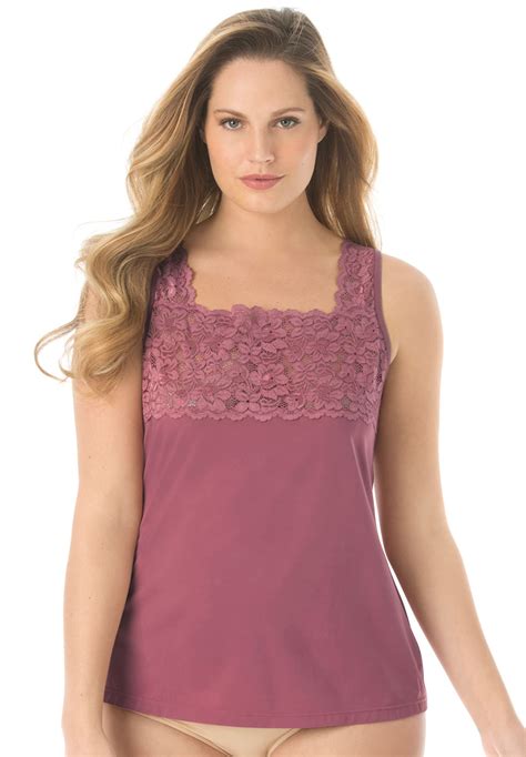 Comfort Choice® Silky Lace Trimmed Camisole Slip Plus Size Outfits