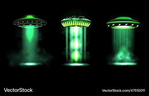 Realistic Ufo Alien Spaceship Green Glowing Vector Image