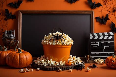 Tema De Cine De Halloween Con Una Decoración Espeluznante Calabazas De Mano Esqueléticas