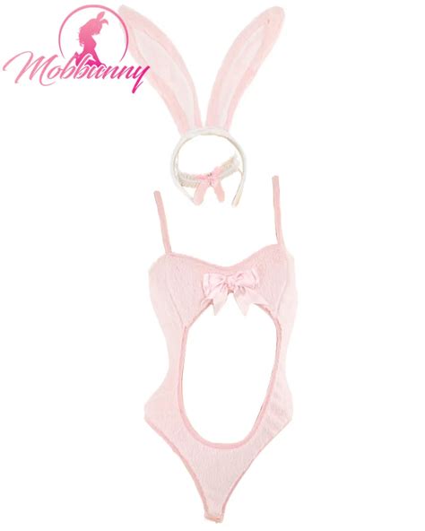 Mobbunny Women Pink Bunny Sexy Lingerie Set Suspenders Hollow Furry